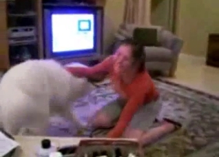 Big white dog seducing a horny slut